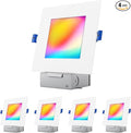 6" LED Smart Slim Recessed Pot Light, Square, WiFi APP & Voice Control, 120V, 13W, 1000LM, RGB + 2700K-6000K, ETL & FCC & IC Rated, Wet Location, Works With Alexa/Google Home, White - 4 Packs