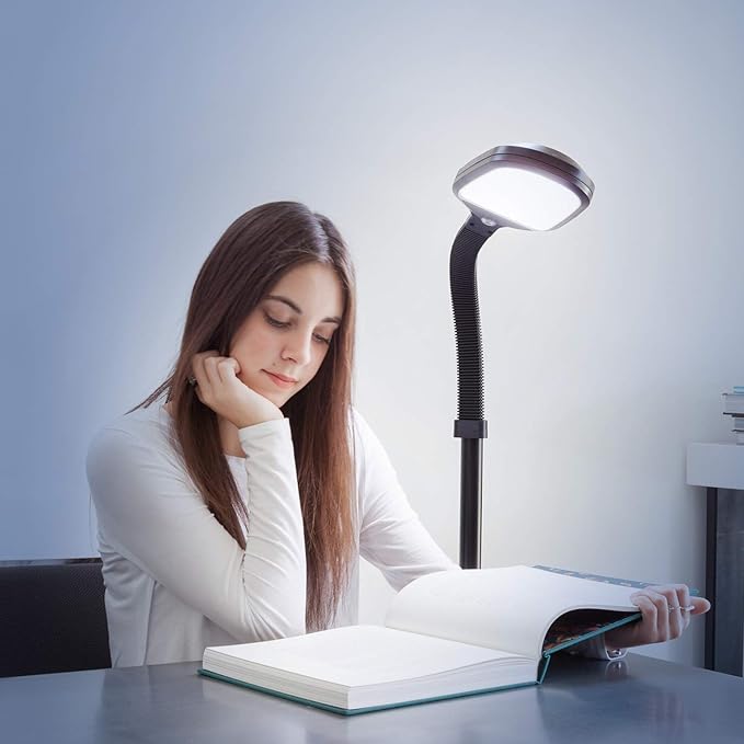 Brightech Litespan - Bright LED Floor Reading Lamp for Over Chair Crafts and Reading, Esthetician Light for Lash Extensions, Gooseneck Adjustable Standing Lamp for Living Room, Bedroom, Office - Black