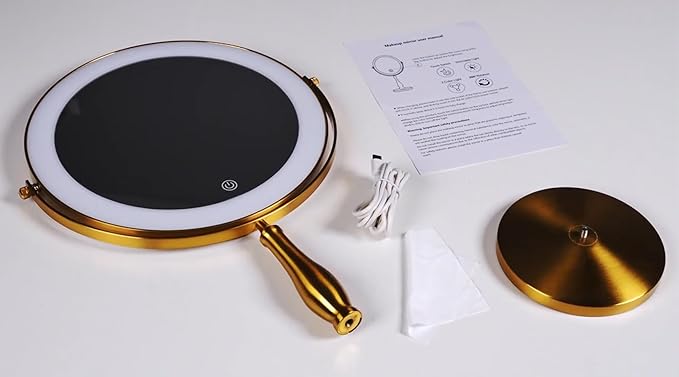 11.8" Extra Large Lighted Makeup Mirror, 1X/10X, 2-Sided Magnifying Mirror with 96 LEDs, 3 Color Dimmable Lights, 360° Swivel, LED Vanity Mirror, White - Great Gift Gold