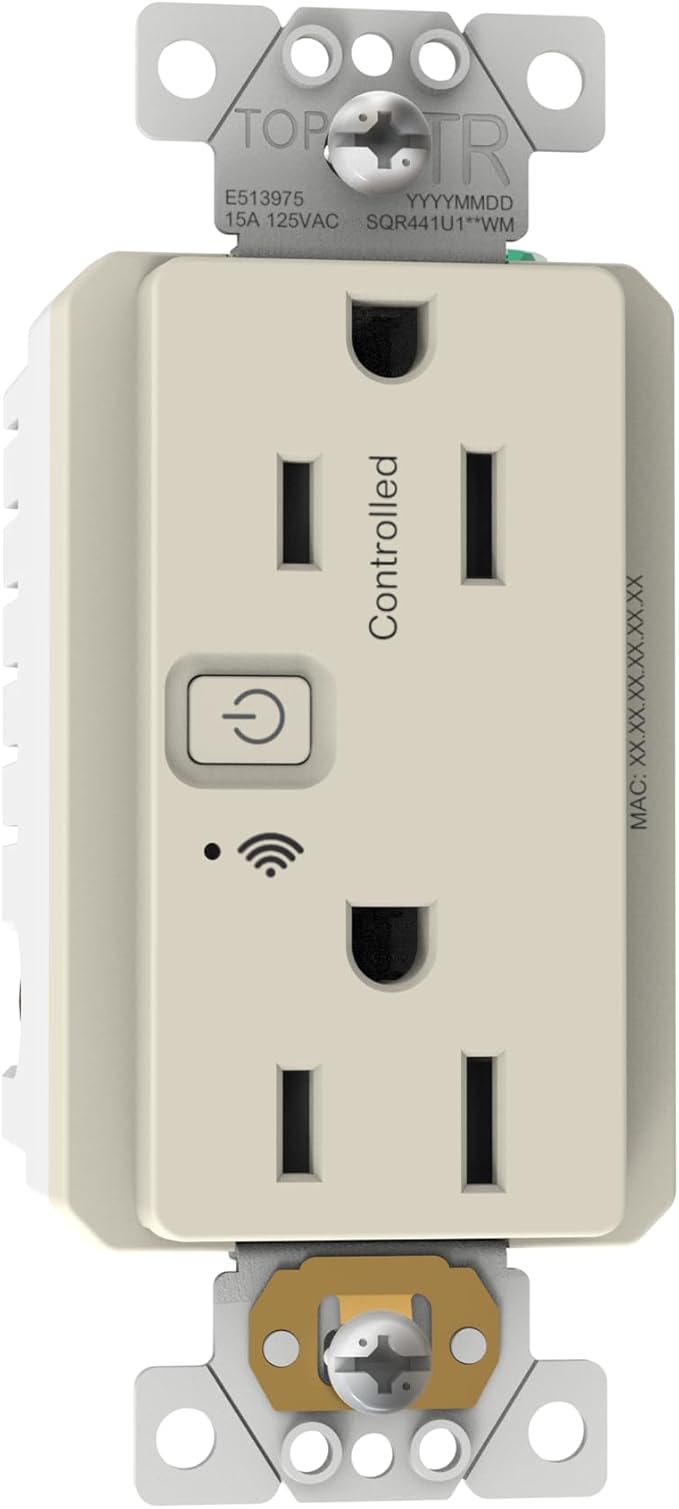 Square D by Schneider Electric X Series 15A 125V Wi-Fi Energy Monitoring Socket Outlet, Tamper Resistant, Needs Neutral Wire, Matter Certified, Works with Alexa, Google Home, Apple Home, Light Almond