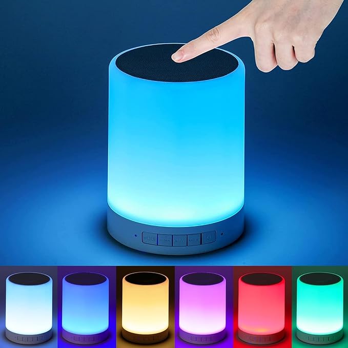 Touch Bedside Lamp - with Bluetooth Speaker, Dimmable Color Night Light, Outdoor Table Lamp with Smart Touch Control, Best Gift Ideas for Men Women Teens Kids Children Sleeping Aid