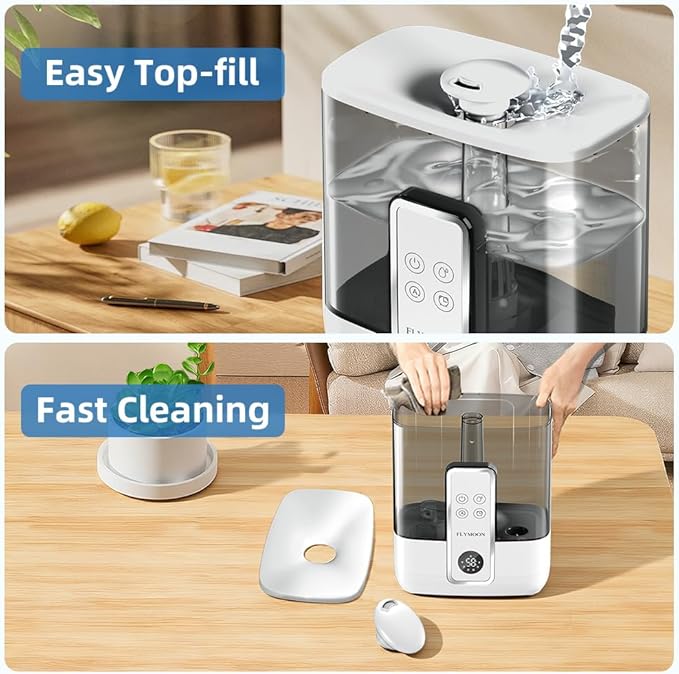 FLYMOON Mist Humidifier for Bedroom, Humidifier with Top Fill, 5L Water Tank, Leak-Proof, 28dB, Tuya App Control, Humidifiers for Large Room, Home, Plants,White