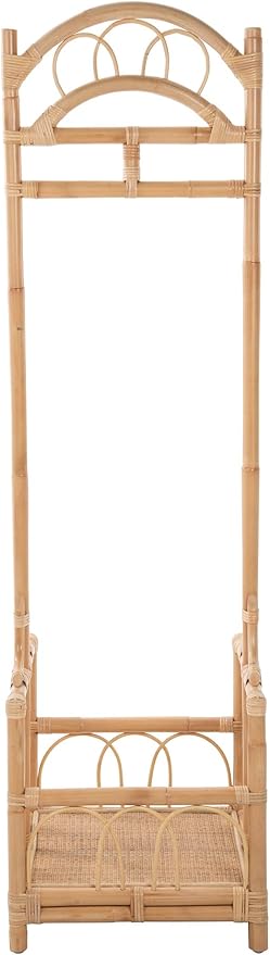 Kouboo Rattan Freestanding Coat Rack with Shoe Shelf, Coat Rack & Shoe Storage – Entryway Furniture with Hall Tree, Mudroom Organizer, Narrow Shoe Rack for Front Door, Light Brown