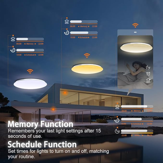 1-Pack, 19 inch Smart LED Music Ceiling Light with Bluetooth Speaker, Compatible with Alexa & Google Home, Color Changing RGB Dimmable Light for Living Room, Bedroom, Kitchen