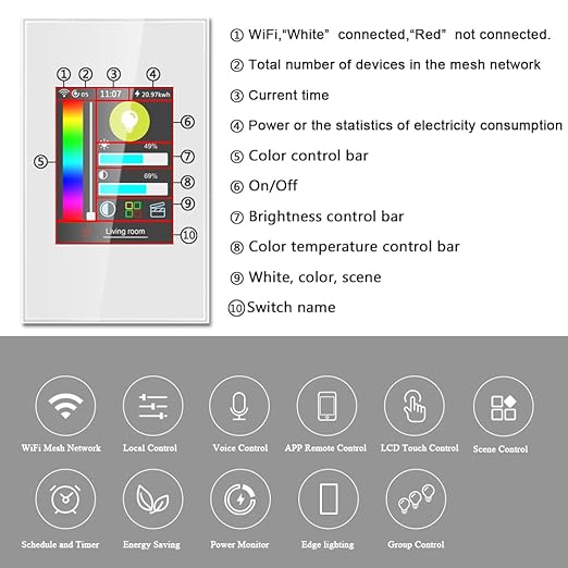LANBON L8 LCD Smart Light Strip Switch, with 32.8FT LED Strip Lights, 2.4G WiFi Wall Touchscreen Switch Support to DIY Brightness/Colors, Compatible with Alexa/Google Home, APP Remote Control, L8-HLS