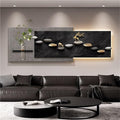 3D Sandstone Texture LED Wall Art with Vase, Plug-in Auspicious Modern Meditation Wall Hanging Sculpture, Minimalism Artwork Decor for Living Room Bedroom Meditation Space(B,120x40cm)