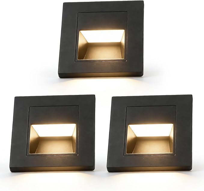 Agatige 3PCS LED Step Light, 1.5W 3000K Indoor Outdoor Stair Ligh Lighting Embedded Stair Deck Step Lamp Warm White for Bedside Corridor Staircase Wall