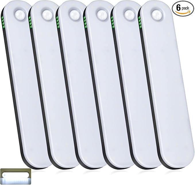 deerdance Under Cabinet Lighting, Motion Sensor Lights Indoor with Soomth Dimming, 2600mAh Rechargeable Closet Lights Wireless, Magnetic Under Counter Lights for Kitchen Hallway Stairs, 6-Pack