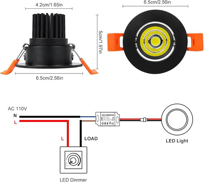inShareplus 2 Inch LED Downlight, 3W Recessed Lighting 220LM COB Dimmable, 5000K Daylight White, CRI80, Black Trim, Ceiling Lights with LED Driver, 12 Pack