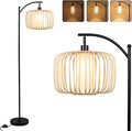 Floor Lamp for Living Room, Dimmable Standing Lamp Tall with Linen Shade Modern Floor Lamps Pull Chain Switch Reading Lamp for Living Room Bedroom Office Dining Room, 9W Bulb Included (Brown)