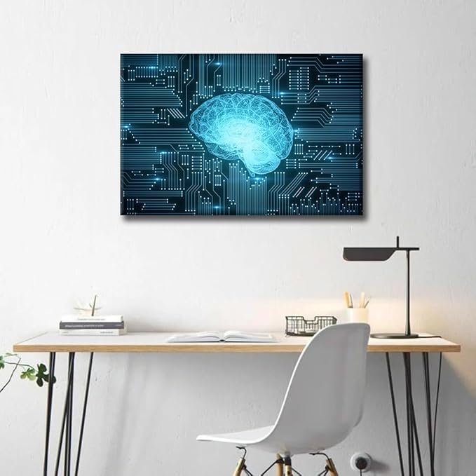 TUMOVO Abstract Design Wall Art for Bedroom Artificial Intelligence Brain Canvas Art Wall Decor Digital Technology Modern Wall Art Pictures for Living Room Giclee Framed Ready to Hang, 36x24in