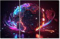 3 Panel Wall Decor Neon Colorful Global World in Cyber Space Pictures Posters, Digital World Wall Art for Living Room Bedroom Decoration, Framed Gallery-Wrapped Ready to Hang, 42" Wx28 H