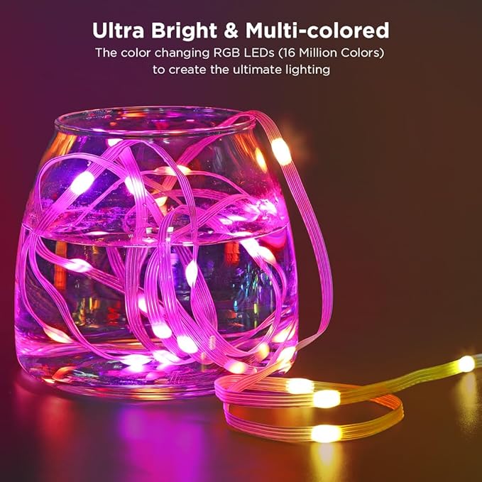Color Changing Christmas String Lights, 33ft 100 LED Twinkle Fairy Lights String Waterproof, 200+ Scene Modes, Smart App & Remote for Indoor Outdoor Christmas Tree Party Bedroom Patio Decor