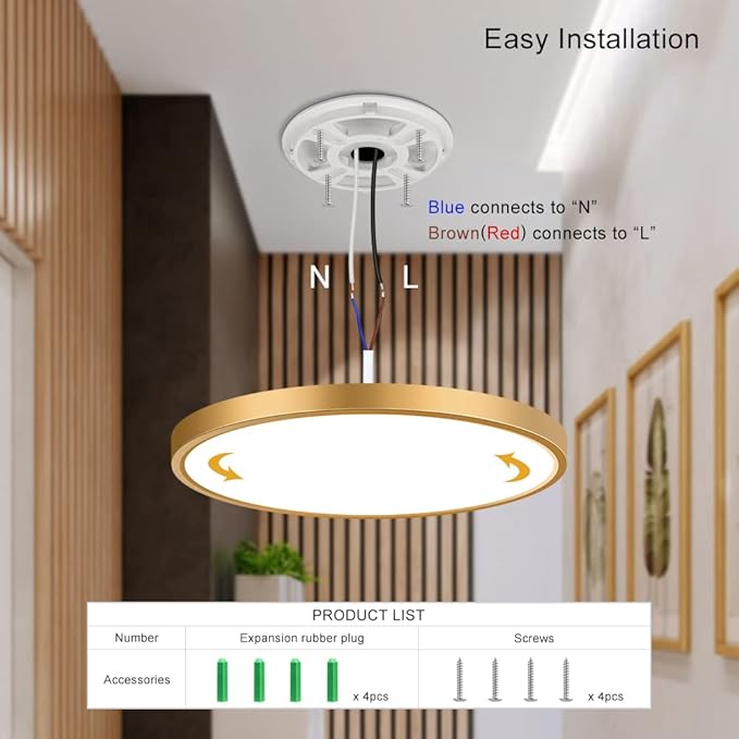 9 Inch LED Flush Mount Ceiling Light Fixture, 3000K Warm White, Low Profile Gold Light Fixture, 18W 1800LM, Round Flat LED Ceiling Light for Closets Bedroom Hallway Stairwells Porch