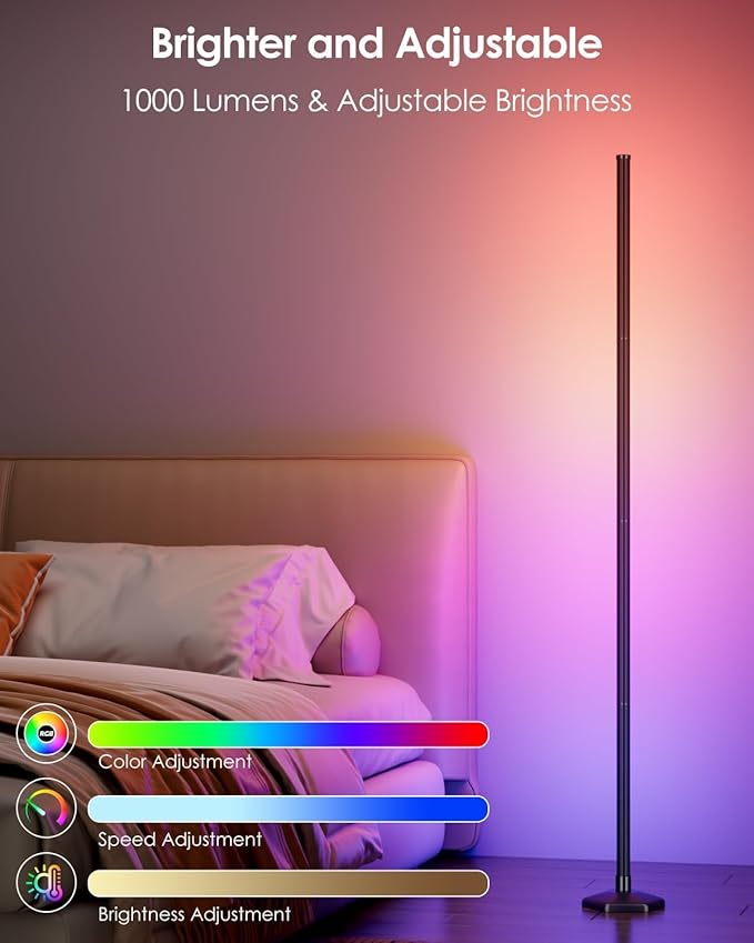 Corner Floor Lamp, 2 Pack RGB Corner Lamp with App/Remote/Button Control, Smart LED Floor Lamp with 16 Million DIY Colors & 68+ Scene, Music Sync for Living Room, Bedroom, Gaming Room