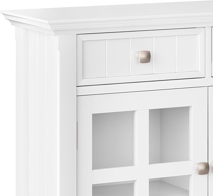 SIMPLIHOME Acadian Solid Wood 48 inch Wide Storage Bench that Seats 2 and 36 inch Wide Storage Cabinet in White for the Living Room, Entryway, and Family Room, Transitional Style