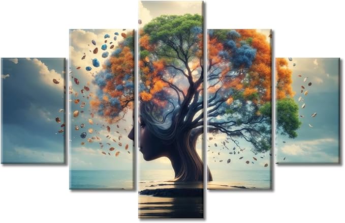 Human Brain Canvas Painting Abstract Brain Pictures House Decor Brain Nervous System Wall Art 5 Panels Home Decor for Living Room Bedroom Poster Pictures Modern Office Wall Decor (60"Wx40"H)