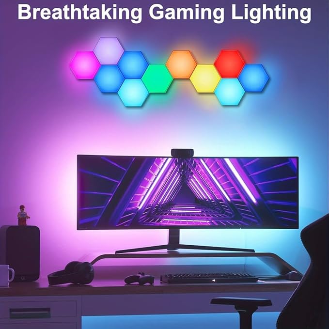 Hexagon LED Lights,Remote Control Wall Lamp,Intelligent Modular Touch Colorful DIY Lamp,Used for Bedroom,Bathroom,Living Room,Children's Day,Christmas,Various Game Party Decoration（6 Pack）