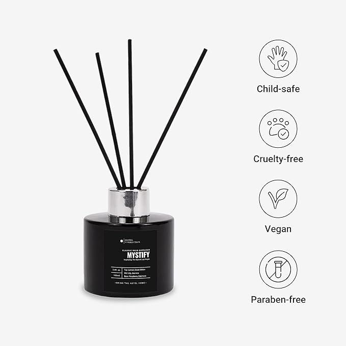 Mystify Reed Diffuser Set, Luxury Hotel Inspired Home Diffuser with Hints of Jasmine, Green Melon, and Lily, Lasting 4 Months Longevity, 100mL