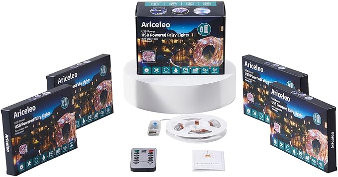 4 Pack 32. 8 ft. USB Powered Fairy Lights with Remote & Timer, 100 LED USB Twinkle String Lights - Silver Wire, 8 Modes, Waterproof, Warm White Starry Lights for Party, Wedding, Christmas