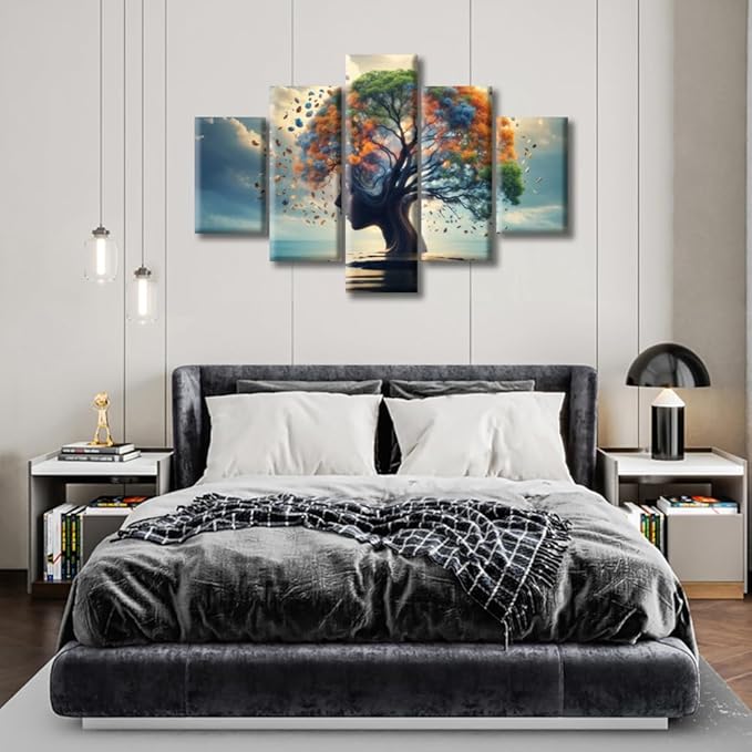 Human Brain Canvas Painting Abstract Brain Pictures House Decor Brain Nervous System Wall Art 5 Panels Home Decor for Living Room Bedroom Poster Pictures Modern Office Wall Decor (60"Wx40"H)