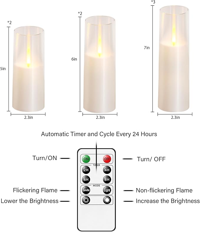 Flameless LED Candles Upgraded Realistic Flickering Flame,7Pcs Battery Operated Candles with Remote Timers,LED Pillar Candles for Home Decor,Christmas,and Parties（White）