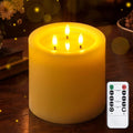 3-Wick 6"x6" Extra Large Real Wax Flameless Pillar Candles with Remote Control and Timer Function, Candle Grease Ivory Battery Operated LED Flickering 3D-Wick (Long Lasting, Warm Fire)