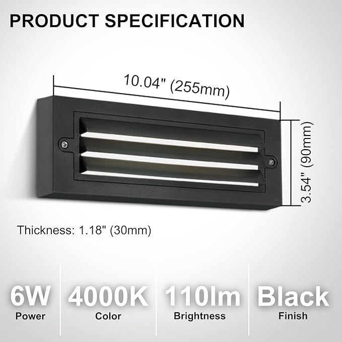 ZONK Line Voltage LED Step Stair Lights Indoor Outdoor, 6W Waterproof IP65 Non-dimmable 4000K Deck Lighting for House, Retaing Wall Lights (6 Pack)