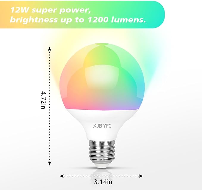 RGB LED Color Changing Light Bulb, 12W Dimmable Bluetooth Light Bulbs with E26 Base, Compatible with Mobile App & Remote Controller, Featuring Millions of Colors and Multiple Dynamic Modes (2 Pack)