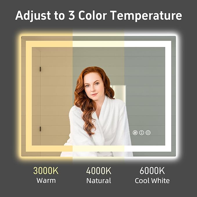 48"x 36" LED Bathroom Mirror with Lights, Double Lighting Sources Dimmable, Backlit + Front Lit, Anti-Fog, Lighted Bathroom Vanity Mirror for Wall(Horizontal/Vertical)