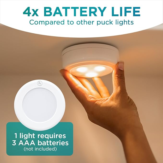 Brilliant Evolution Ultra Thin Wireless LED Touch Lights - Battery Operated Under Cabinet Lighting - Round Puck Lights for Closet, Countertop - Stick On Push Light for Home Decor - Pack of 2