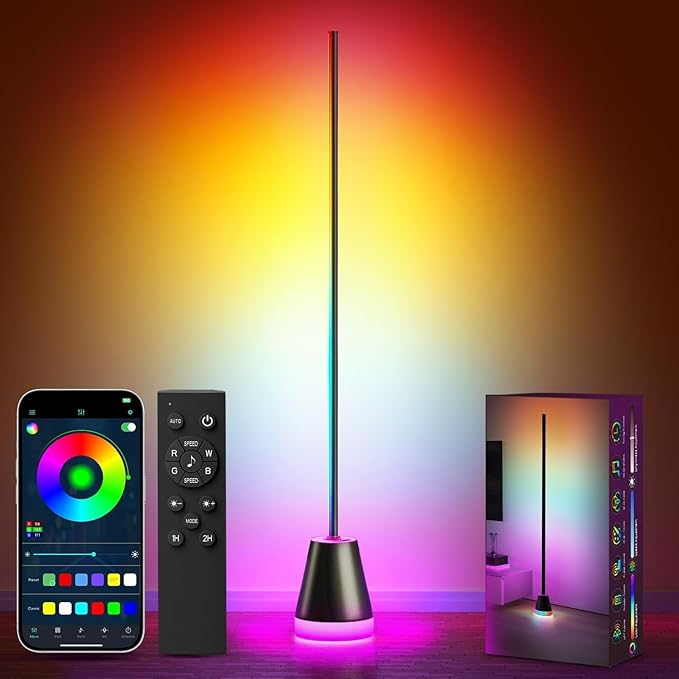 Smart RGB Corner Floor Lamp - 1700 Lumen LED with APP, Remote & Button Control, Color Changing Ambient Mood Lighting for Living Room, Bedroom, Game Room, Home Decor
