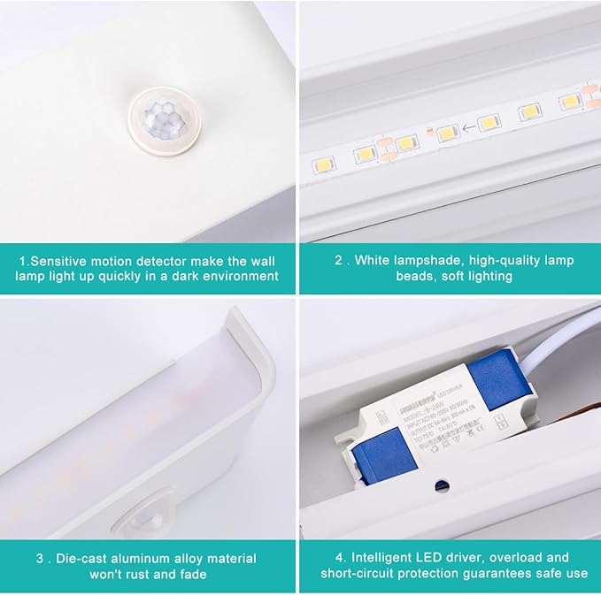LED Hardwired Motion Sensor Light Indoor Wall Sconce, Motion Sensor Wall Light Indoor Sconce Wall Aluminum Modern Wall Sconce for Living Room Hallway Stair 12W Warm White(Not Battery Operated)
