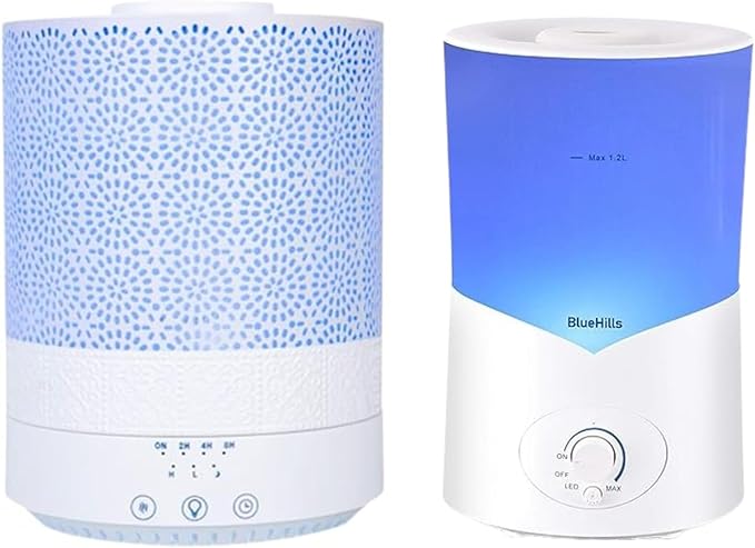 BlueHills Premium Set of Two Large 2500 ML and 1000 ML XL Essential Oil Diffusers Humidifier Combo for Large Room Home with Décor LED Lights Great Gift – Value Pack of White