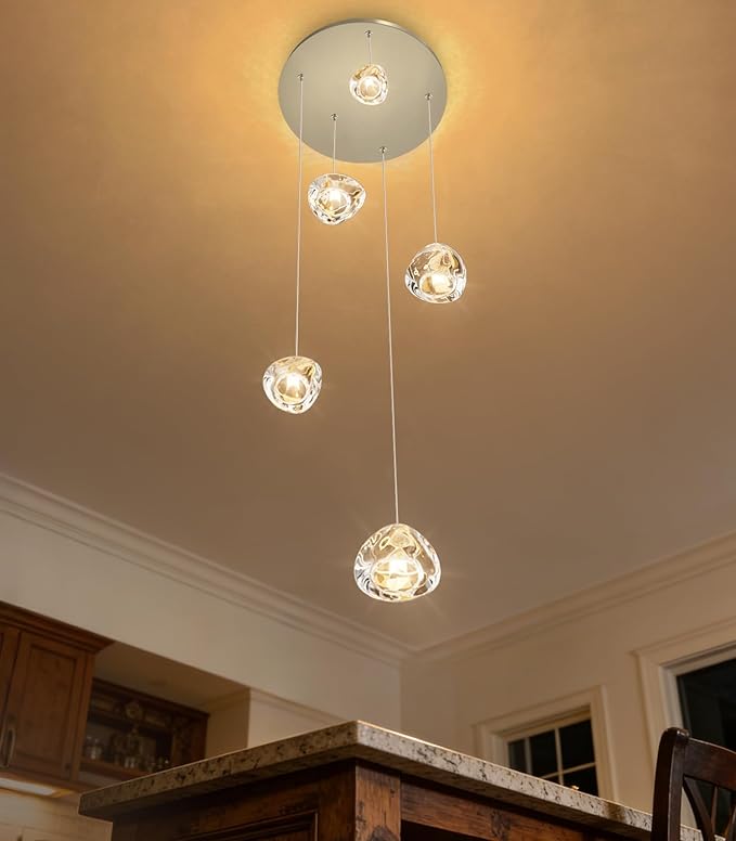 Modern LED Chandeliers Dining Room Kitchen Pendant Lights Lighting for Island Dimmable Fixtures Floating Bubble Crystal 2700K 6000K Remote Dimming 5-Lights