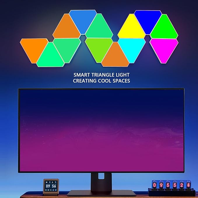 16M Color RGB Triangle LED Light Panel, Smart Music Sync Wall Light with APP Remote Control, USB Powered Triangle Light for Game Room Decor with Magic Adhesive Design, Triangle