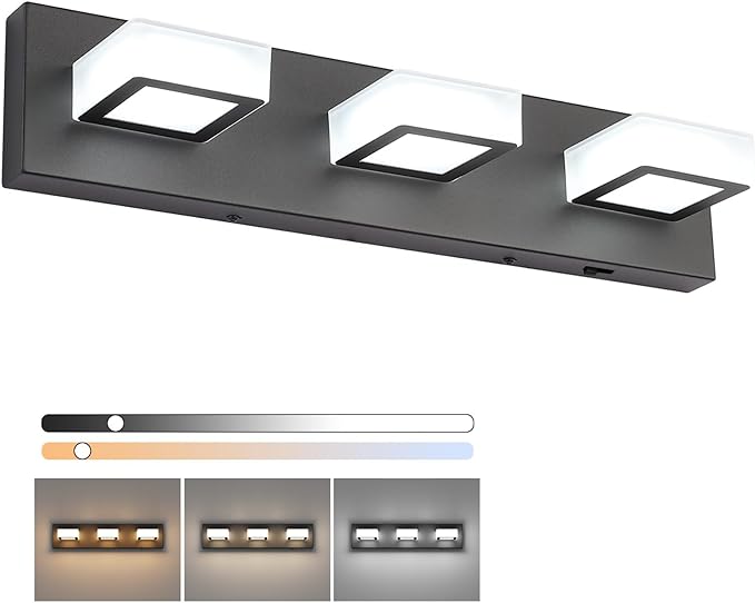 Ralbay 5 Color Temperature Modern LED Black Bathroom Vanity Lights Dimmable Acrylic Modern Black Bathroom Wall Lighting Fixtures