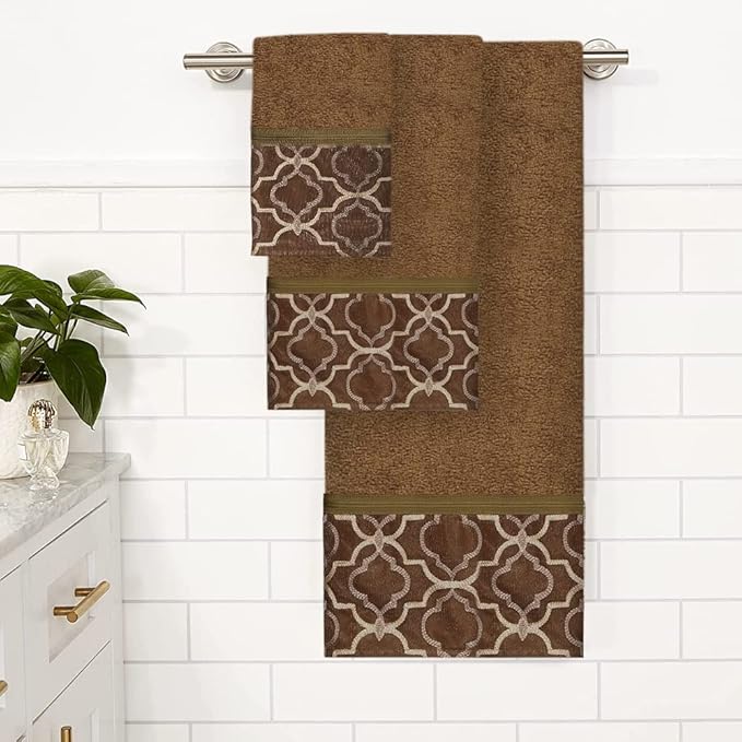 Zahari Home Spindle Modern Bathroom Towel Set - 3 Piece Bath, Hand, and Wash Towels - Classic Luxury Contemporary Decor - Beautiful Gold Unique Design Bath Ensemble
