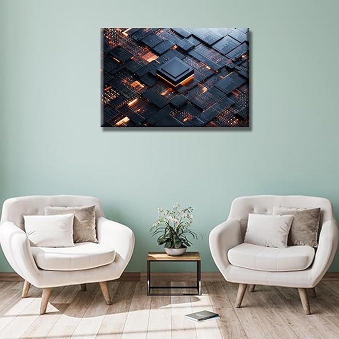 LSIUHWUWI Wall Art for Living Room Central Computer Processors CPU Canvas Wall Art Electronic PC Technology Canvas Wall Art for Bedroom Artwork Decoration Framed Ready to Hang 16X24 INCH