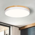 Modern Wood White Flush Mount Ceiling Light, 11.81" Round LED Low Profile Close to Ceiling Fixture for Kitchen Bedroom Bathroom Laundry Hallway Entryway Closet Living Room