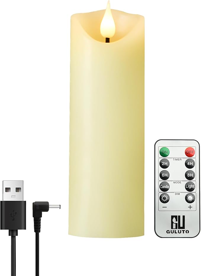 Rechargeable Flameless Candles, Flickering Battery Operated LED Candles, Ivory Real Wax Candle with Remote and Timer, 3D Wick Pillar Candle for Home Fireplace, Party Decoration 2" x 6"