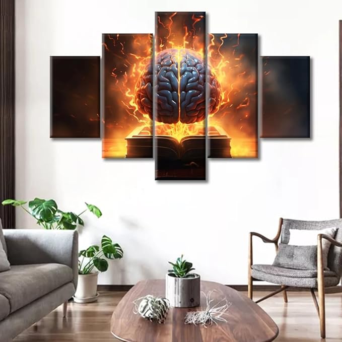 Artificial Intelligence Canvas Wall Art Abstract Human Brain Wall Art for Living Room Brain Pictures for Bedroom Modern Home Decor Office Bathroom Decor Artwork Framed Ready to Hang (60"Wx40"H)