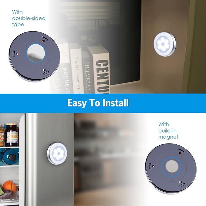 AMIR Upgraded 3.15” Motion Sensor Light, 3 Pack Stick on Cordless Battery-Powered LED Night Light, Closet Lights, Stair Lights, Safe Lights for Hallway, Bathroom, Bedroom, Kitchen (Silver - White)