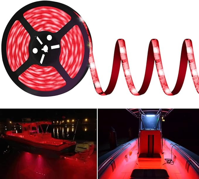 Pontoon Led Boat Lights, 20FT Marine Led Strip Lights, Waterproof Boats Interior Light, Under Gunnel Light, Boat Deck Lighting, Night Fishing Lighting with Extension Cable for Boats (Red)
