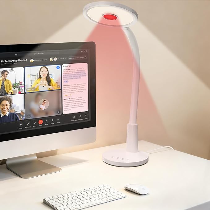 Glendan Desk Lamp for Home Office: Eye-Caring LED Red Light Desk Lamp, 10 Brightness & Flexible Gooseneck, Dimmable Desk Light with Memory & Timer, Table Lamp for Study, Bedroom