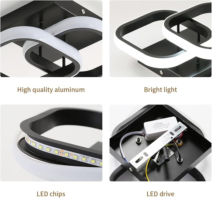 Modern LED Ceiling Light, 9 Inch Square Hallway Light Fixtures 6500K Cool White Black Mini Ceiling Light for Corridor, Bedroom, Kitchen, Balcony, Stair, Entrance