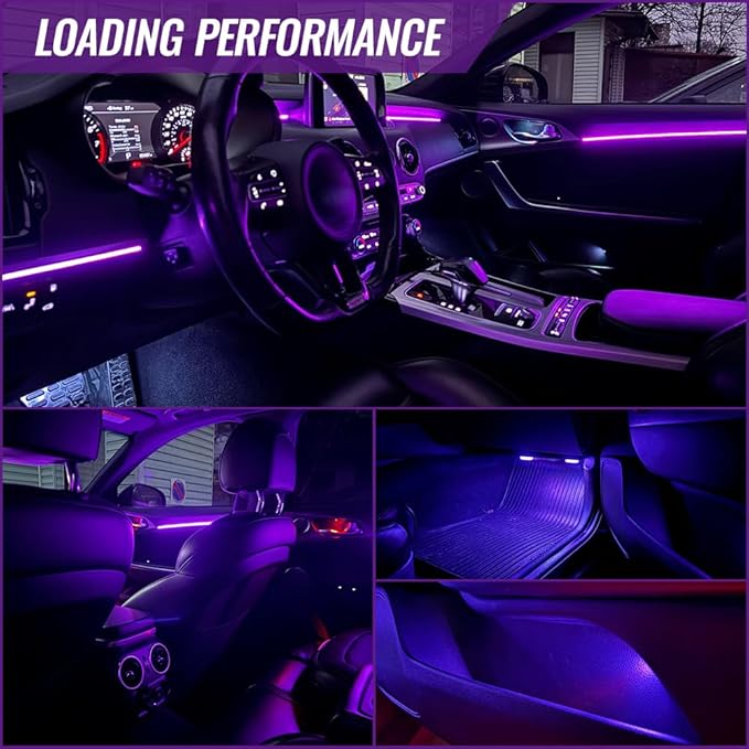 Ambient Lighting Car Led Lights Interior with APP, USB Powered Acrylic Neon Flexible Strip Fiber Optic LED Ambient Lighting kit,4 in 1 Car Center Console Dashboard RGB Sound Active Music Lights Sync