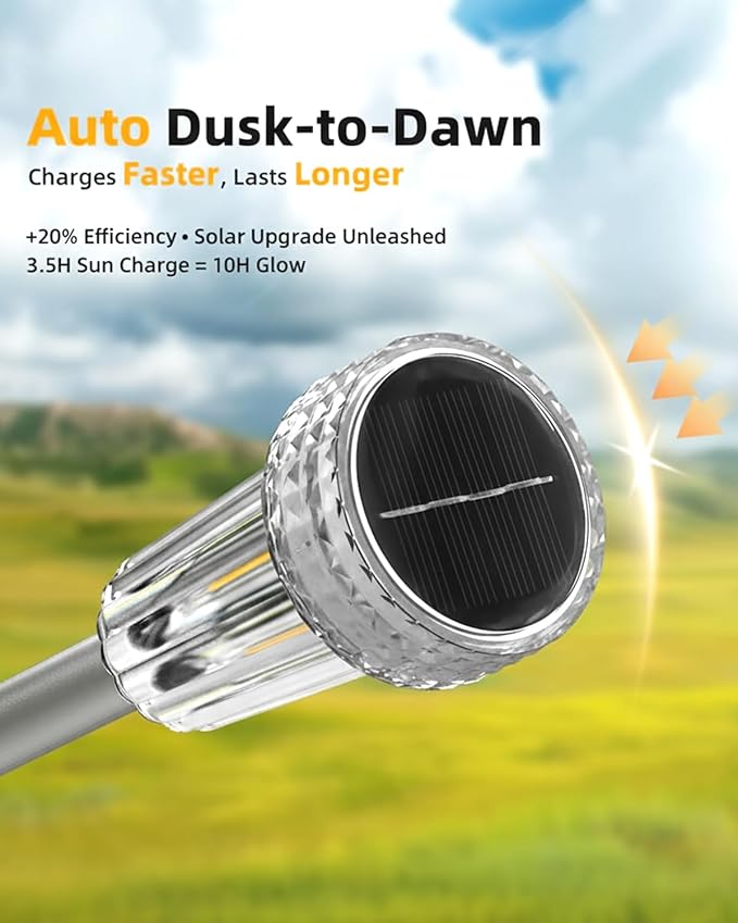 DERAYSION 12 Pack Solar Pathway Lights Outdoor, Auto Dusk-to-Dawn Landscape Garden Lighting, Waterproof Stainless Steel Pole Lighting for Path, Yard, Walkway, Garden, Driveway Decor - Warm White