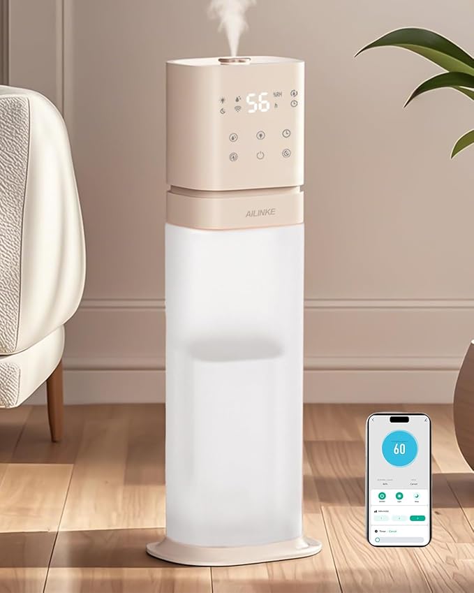 Smart Humidifier Large Room, 2.1Gal/8L Humidifiers for Bedroom with Extended Tube&Night Light, Whole House Cool Mist Humidifiers, WIFI App&Voice Control, Home/Kids/Baby, Pale Pink