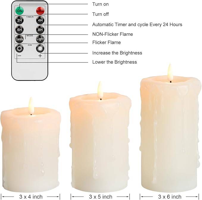 ANGELLOONG Flameless Candles with Remote, Battery Operated Candles with Flickering Flame, Fake LED Electric Timer Candles for Home Holiday Party Christmas Decor, Dripping